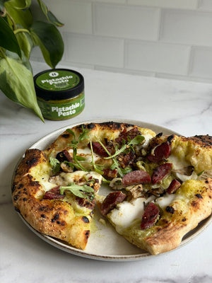 Sourdough Pistachio Pesto Pizza