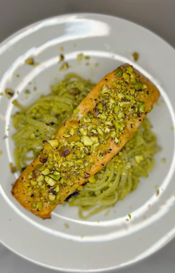 Pistachio Pesto Salmon Pasta